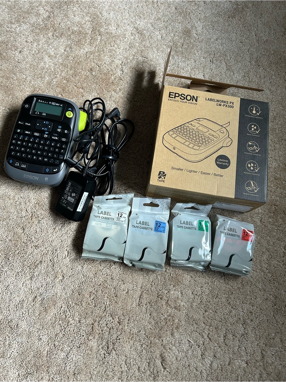Epson LabelWorks PX LW-PX300 Black and Lime Green Label Printer with Tapes